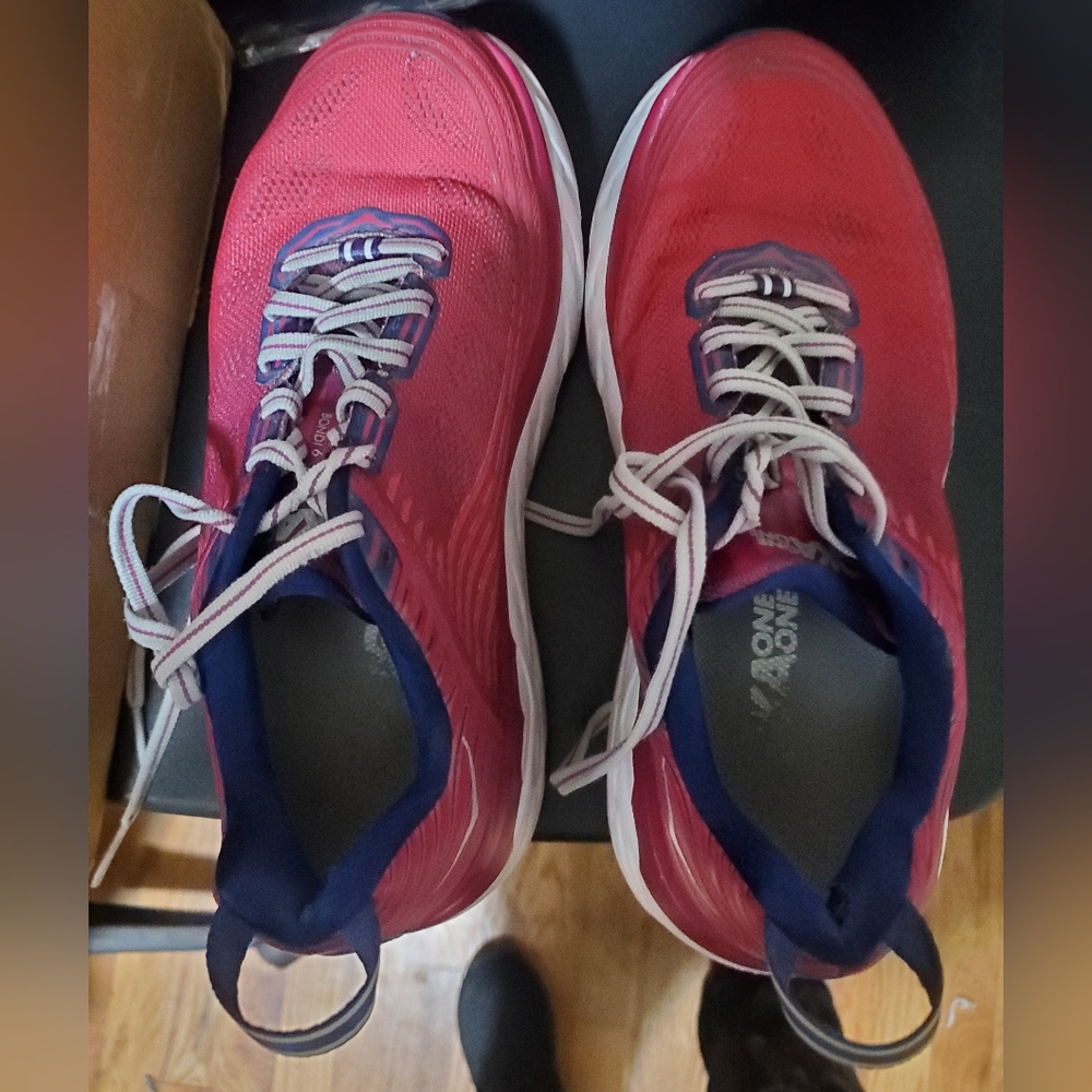 Hoka 7.5 Womens run sneaker athletic tennis shoe Dark Pink Blud Trim One One